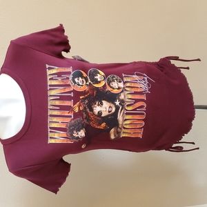 Womens WHITNEY HOUSTON Side Tie Top T-Shirt Size Small Maroon Singer Artist NWT